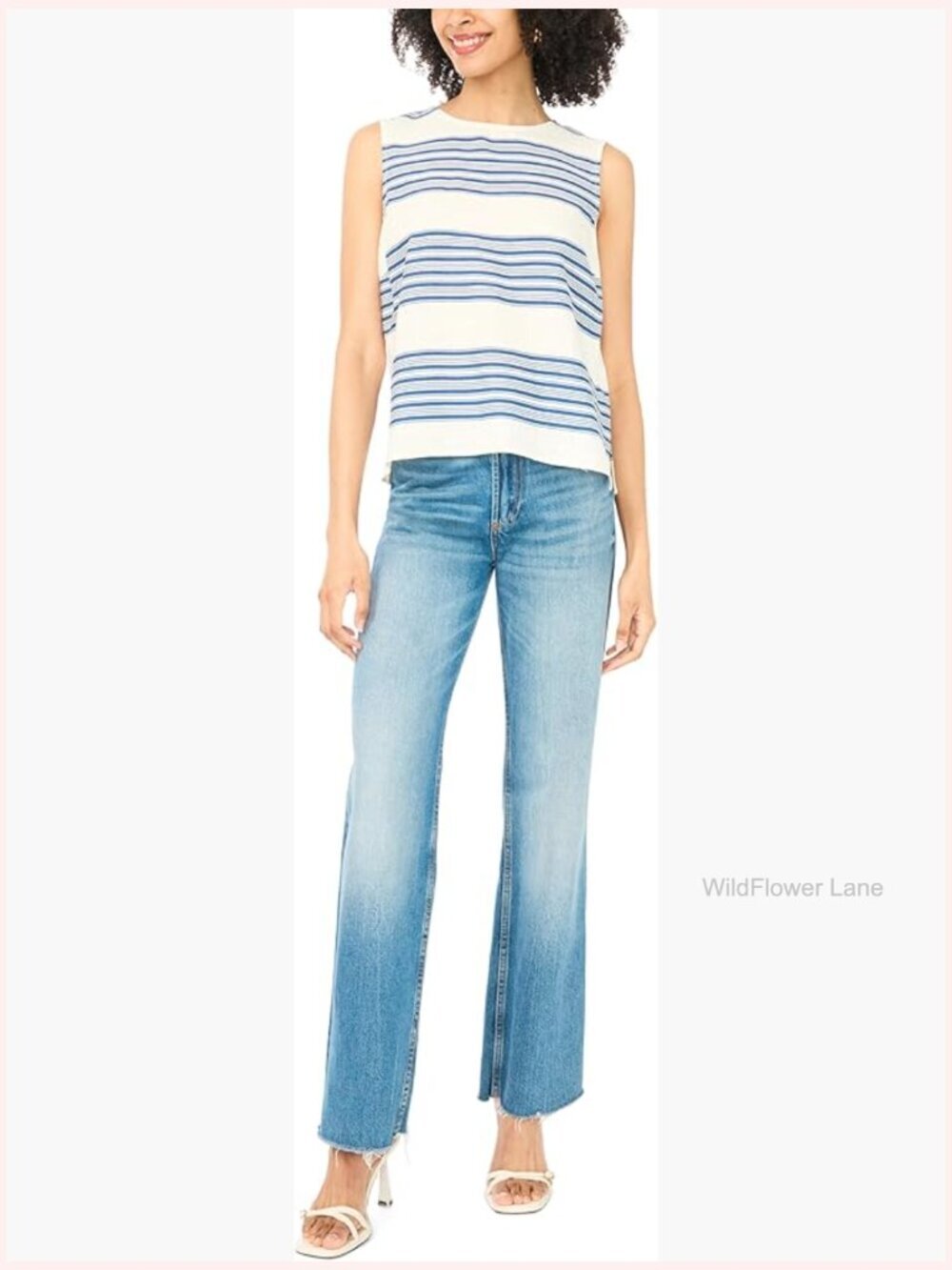 Striped Sleeveless Crew Neck Tank Top - Lightweight Stretch